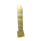Vintage Collectable Banded Onyx Obelisk Sculpture Polished Stone Tower Desk Gift