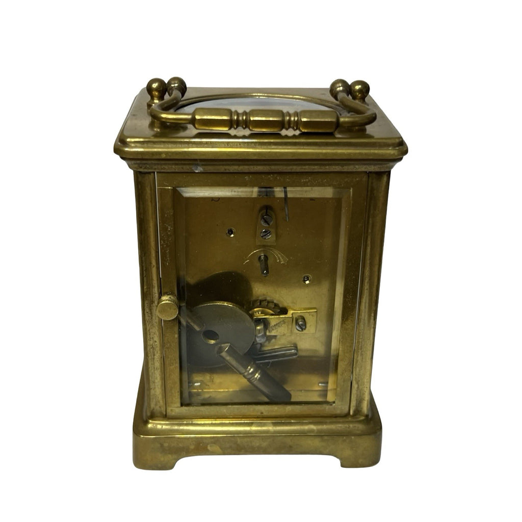 Vintage Brass Carriage Clock Platform Escapement Glass Sides Key Wind Up France