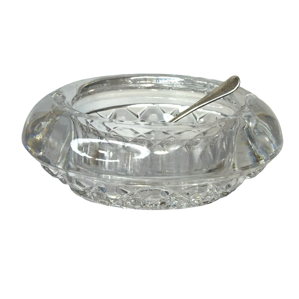 Vintage Cut Crystal Salt Cellar Open Salt Dip Nevada Solid Silver Spoon Set
