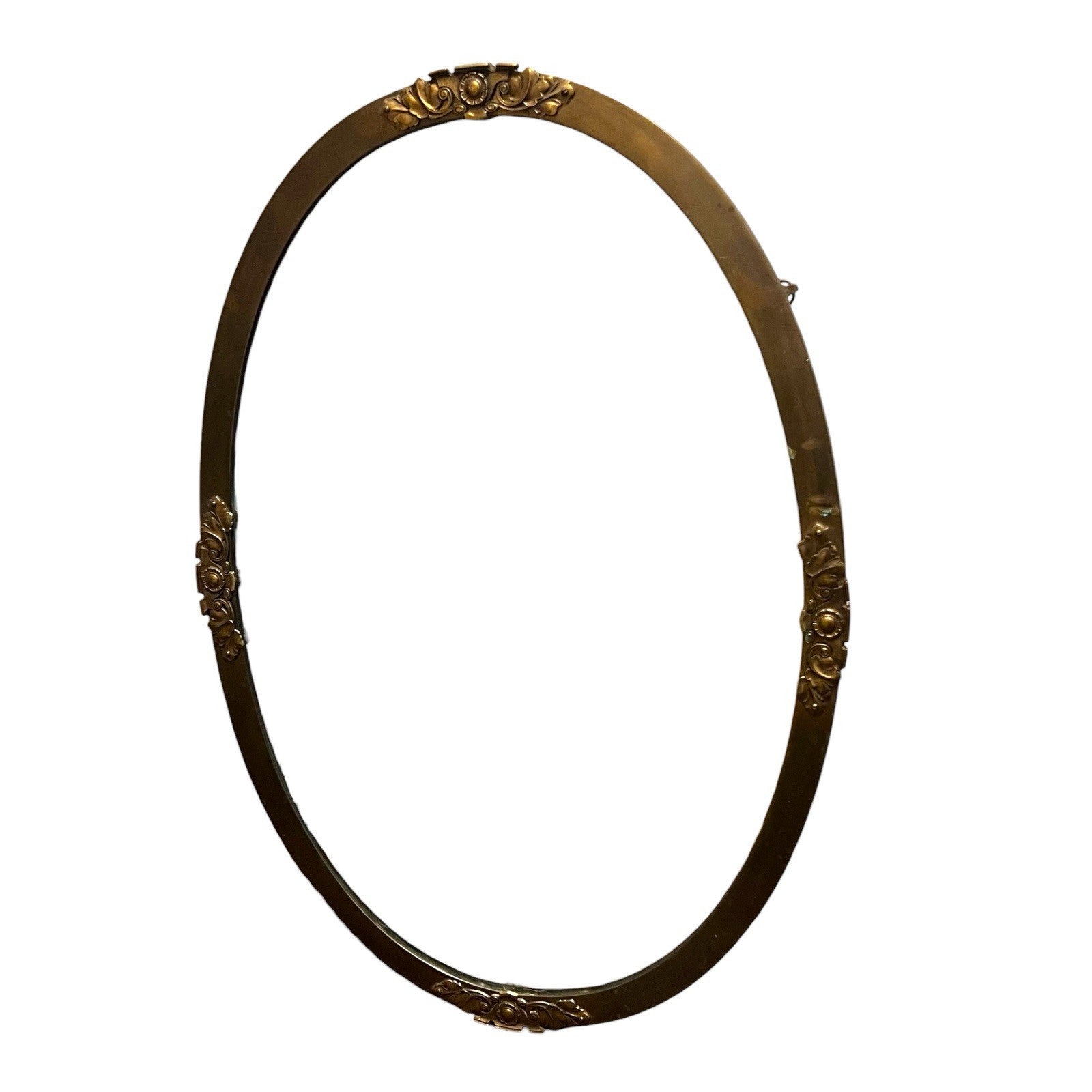 Large Vintage Oval Wall Mirror Ornate Solid Brass Frame Mid Century