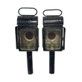 Pair Antique Carriage Coach Oil Lamps Lanterns Red Lens Bevelled Glass c1900. Antique item, actual item photographed by The Voyage Bird.