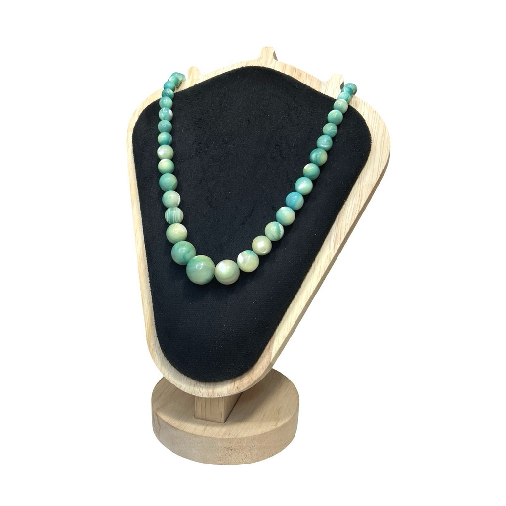 Vintage Marbled Green Glass Bead Necklace Chunky Graduated Statement Jewellery. Vintage pre-owned item, actual item photographed by The Voyage Bird.