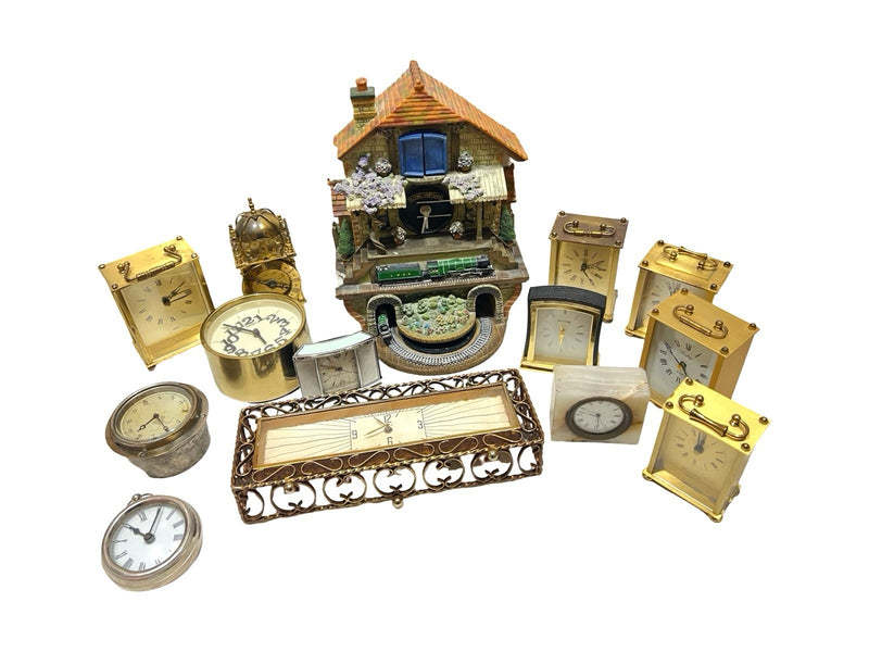 14x Vintage Clock Job Lot Seiko Rhythm Smiths Carriage Mantel Novelty Railway