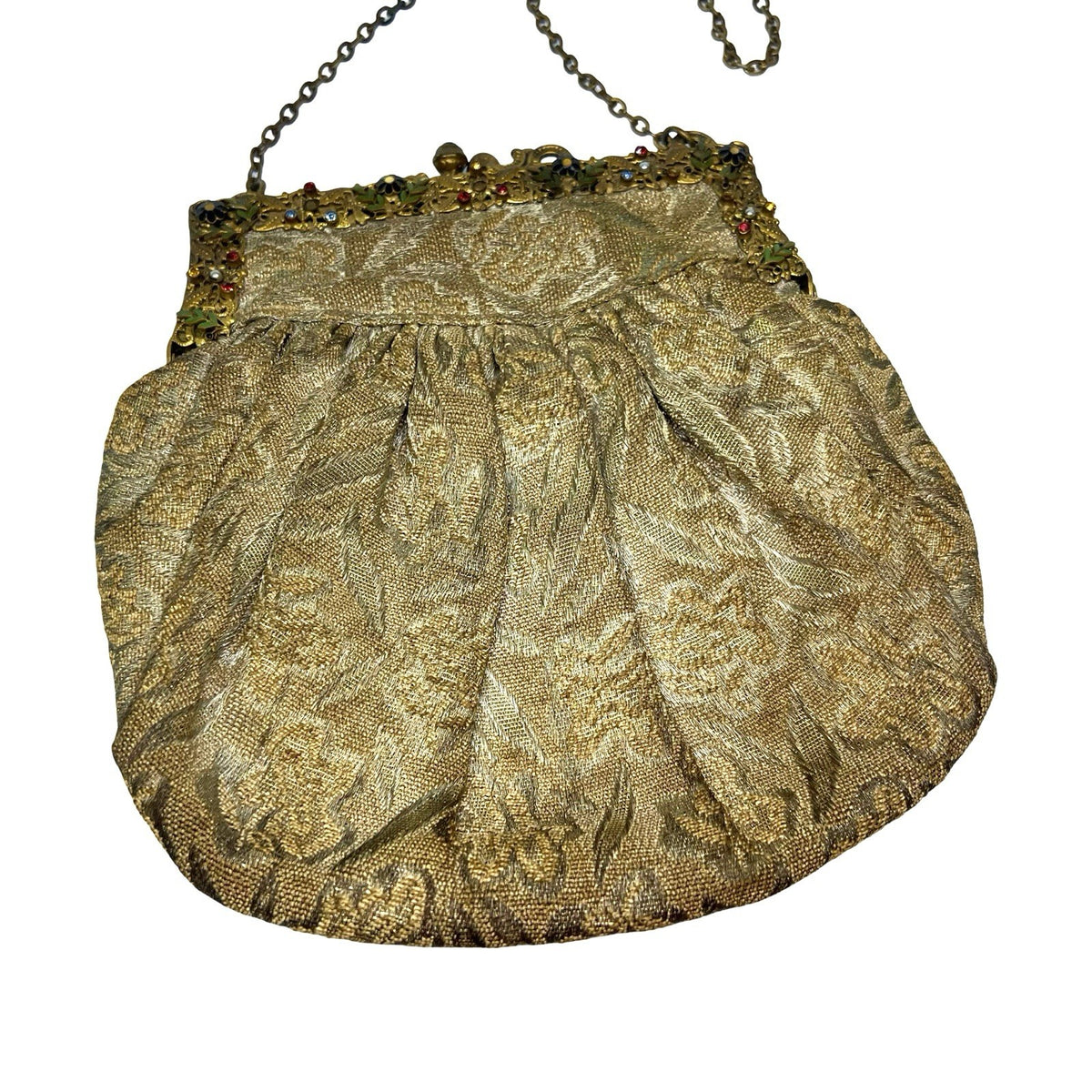 Antique 1920s 1930s Brocade Evening Dance Purse Ornate Floral Frame Bag - detail view
