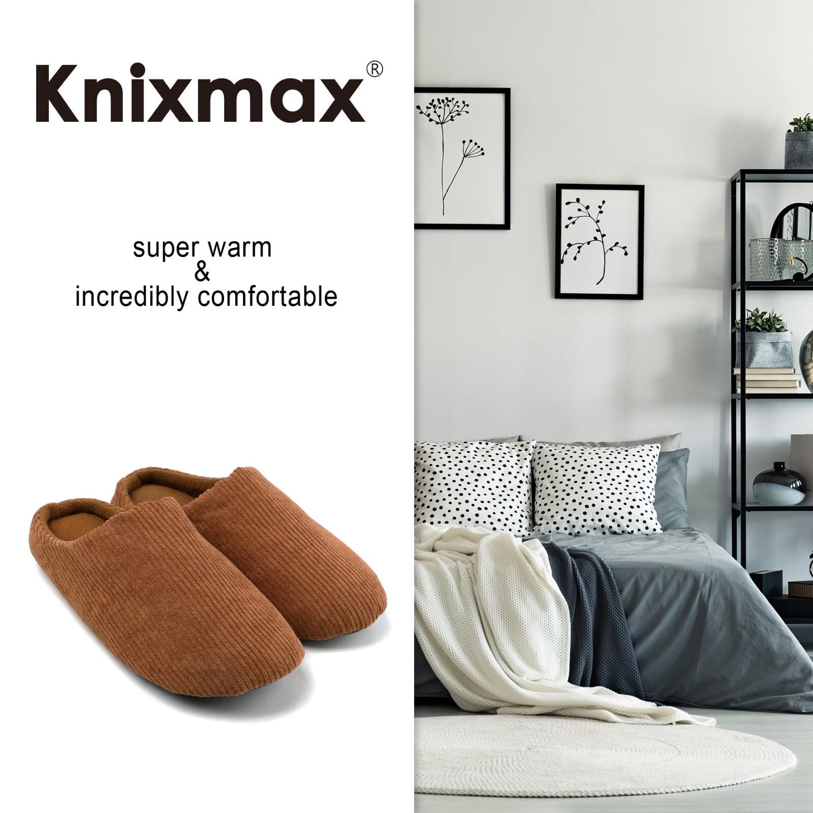 Women's Cozy Memory Foam Slippers Brown 5/6 UK 38/39 EU Lightweight Anti-Slip