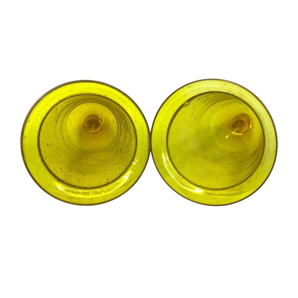 Pair Antique Cadmium Glass Bell Cloches Hand Blown UV Reactive Yellow Orange