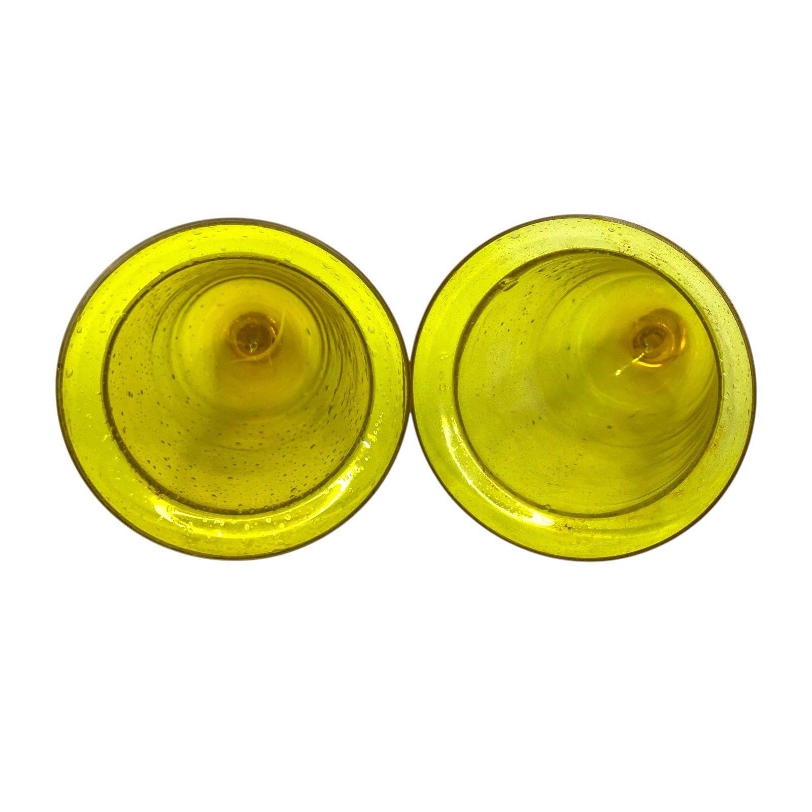 Pair Antique Cadmium Glass Bell Cloches Hand Blown UV Reactive Yellow Orange