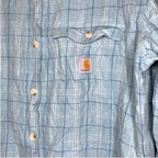 Carhartt Shirt Light Blue Plaid Long Sleeve Button Up Workwear Unisex Size S