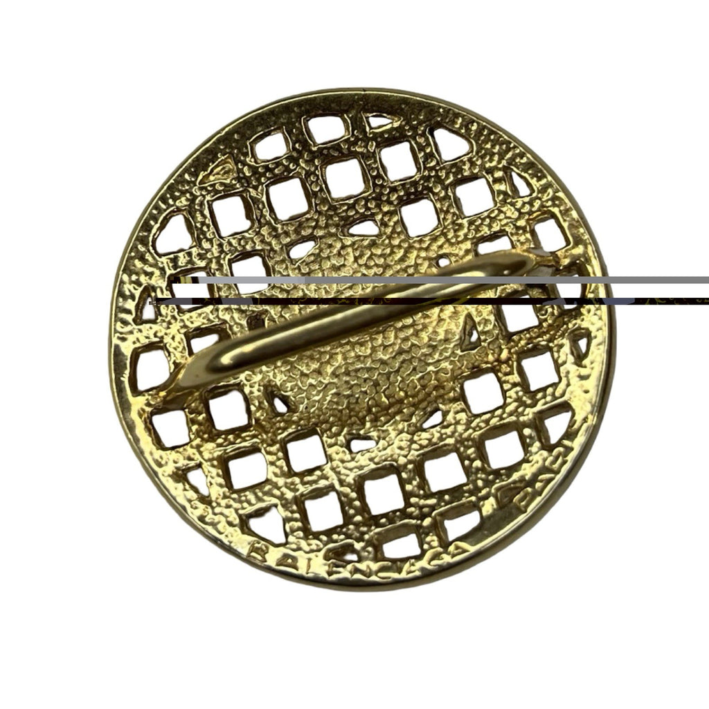 Vintage Balenciaga Paris Gold Tone Crystal Scarf Clip Slide Openwork Lattice