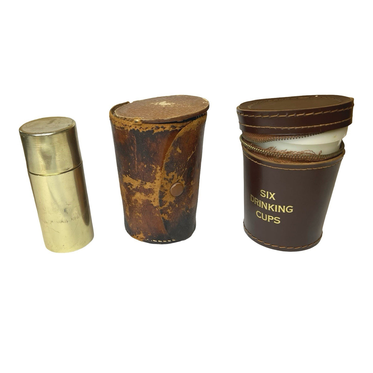 Job Lot 3 Vintage Brass Telescopic Travel Drinking Cups Camping Picnic Beakers