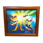 Large Original Koi Fish Painting Signed Framed Feng Shui Prosperity Artwork