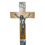 Vintage Catholic Wall Crucifix Wooden Cross Metal Jesus Holy Water Font IHS