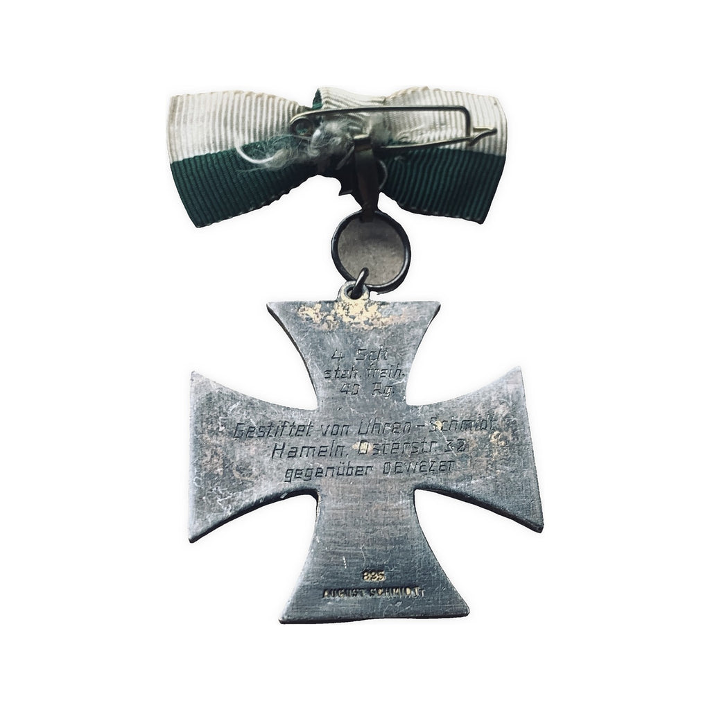 German Schutzenverein Prize Cross 835 Silver Green Enamel Rifles Hameln Medal - front view