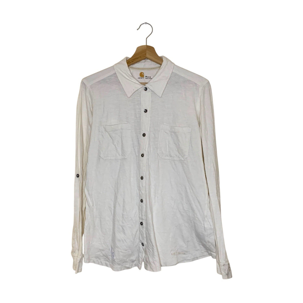 Carhartt Long Sleeve Polo Shirt Beige Cotton Workwear Top Unisex Medium Vintage
