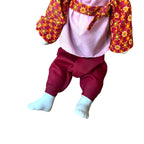 Asian Chinese Pink Red & White Porcelain & Rag Doll with Single Top Bun