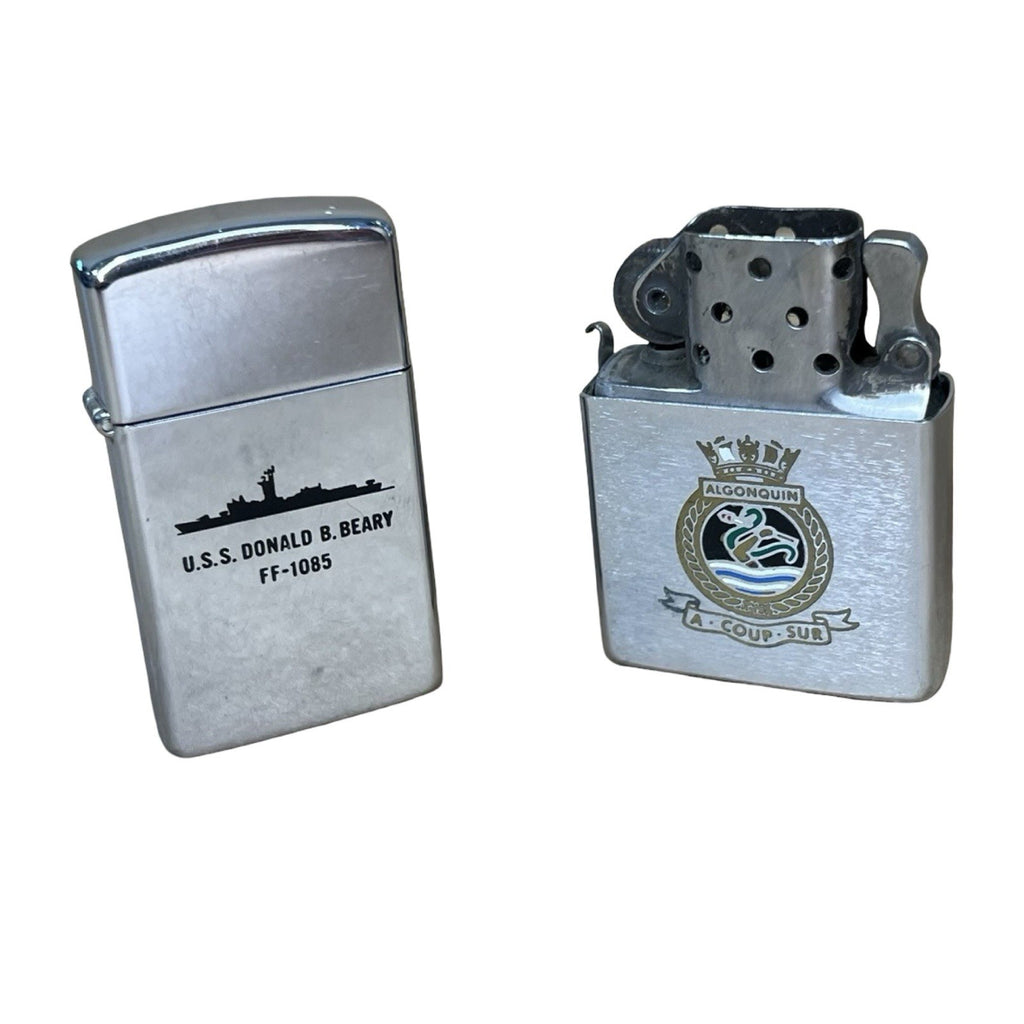 2 Vintage Zippo Lighters USS Donald B Beary HMCS Algonquin STANAVFORLANT