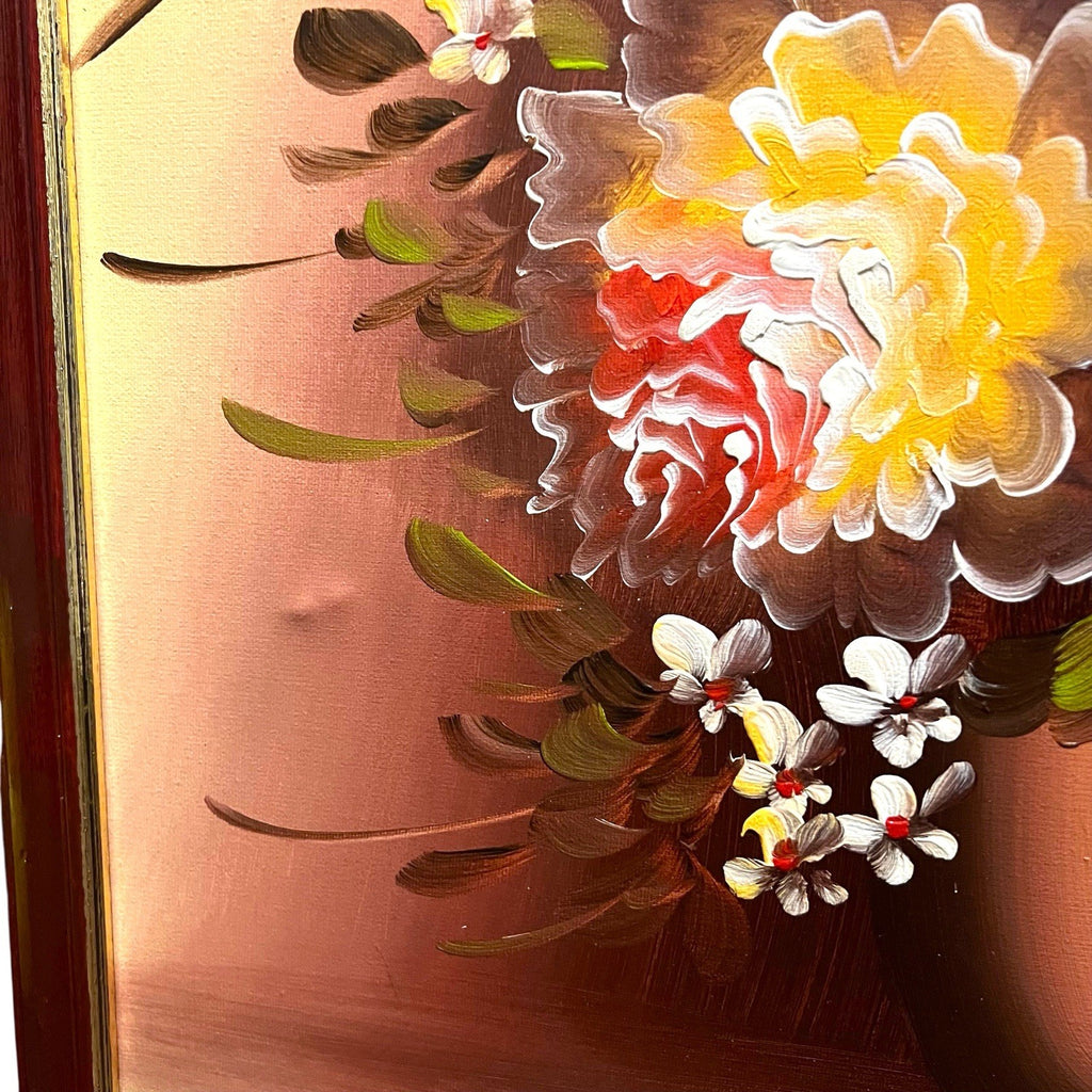 Vintage Floral Oil Painting Still Life Flowers Vase Framed Wall Art 66cm x 55cm