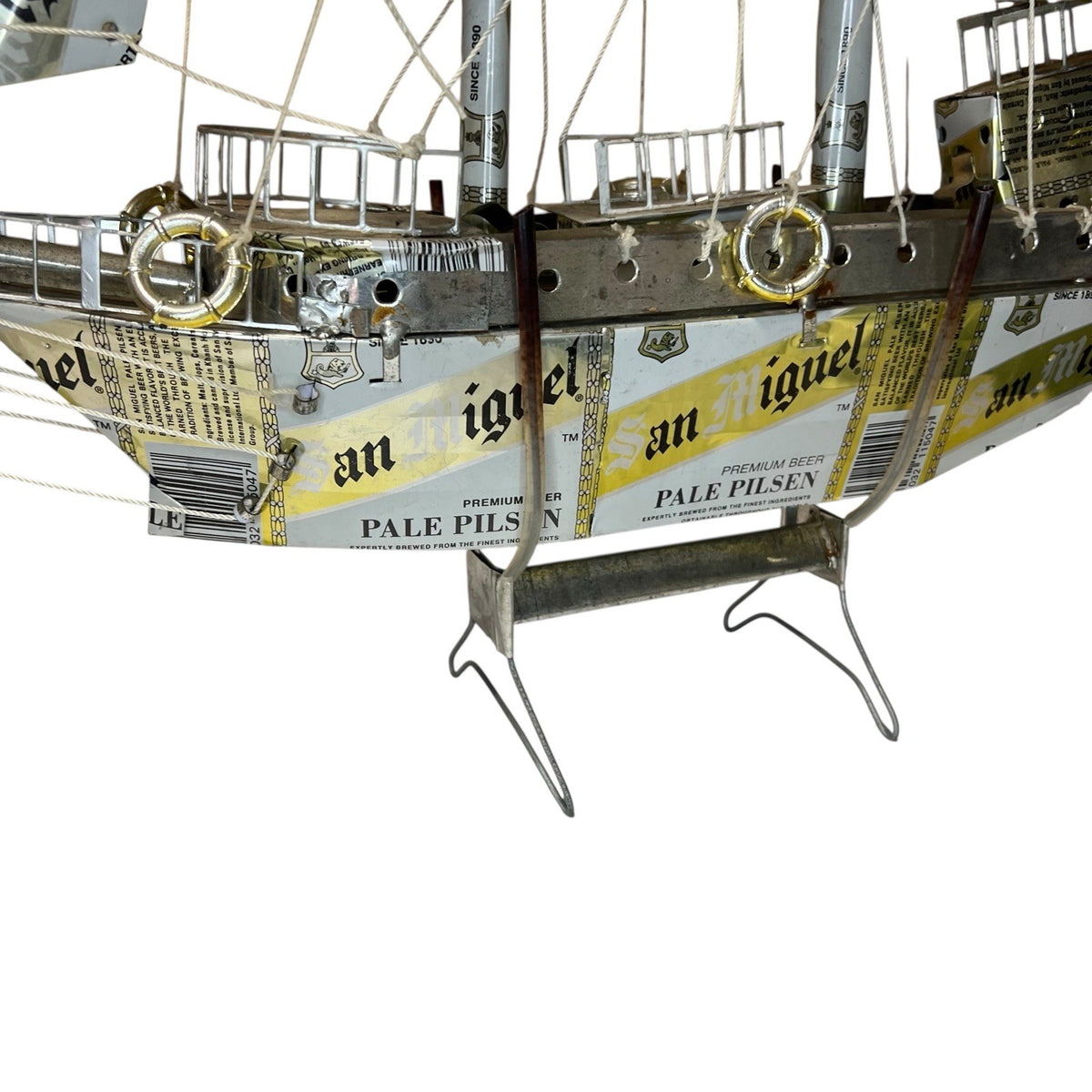 Handmade San Miguel Beer Can Model Sailing Artisan Ship Folk Art Bar Display