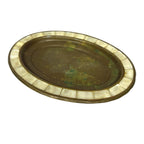Vintage Brass Trinket Dish Mother Of Pearl Inlaid Border Oval Jewellery Tray