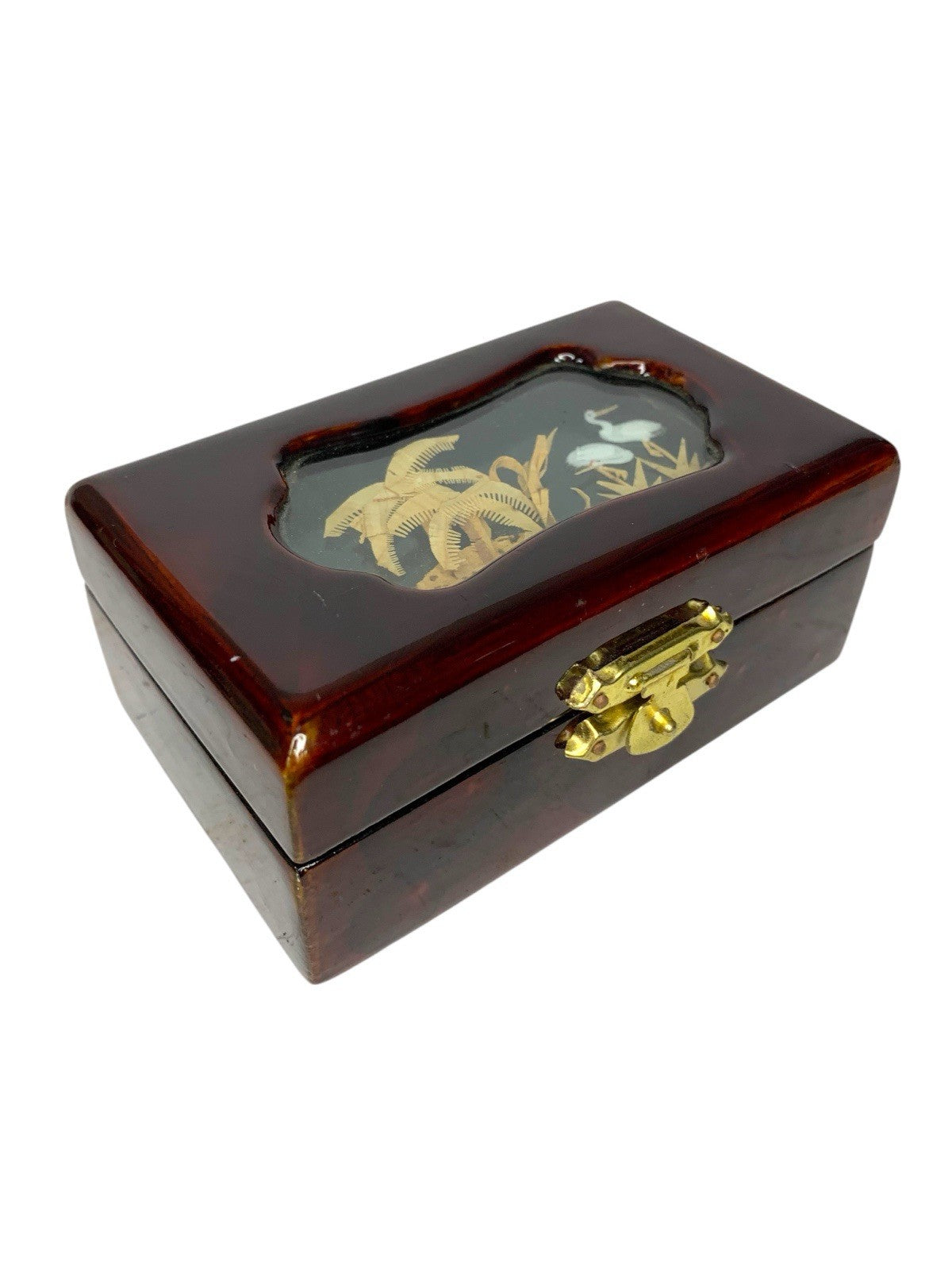 Vintage Chinese Cork Diorama Trinket Box Handcrafted Wooden Jewellery Case 9cm