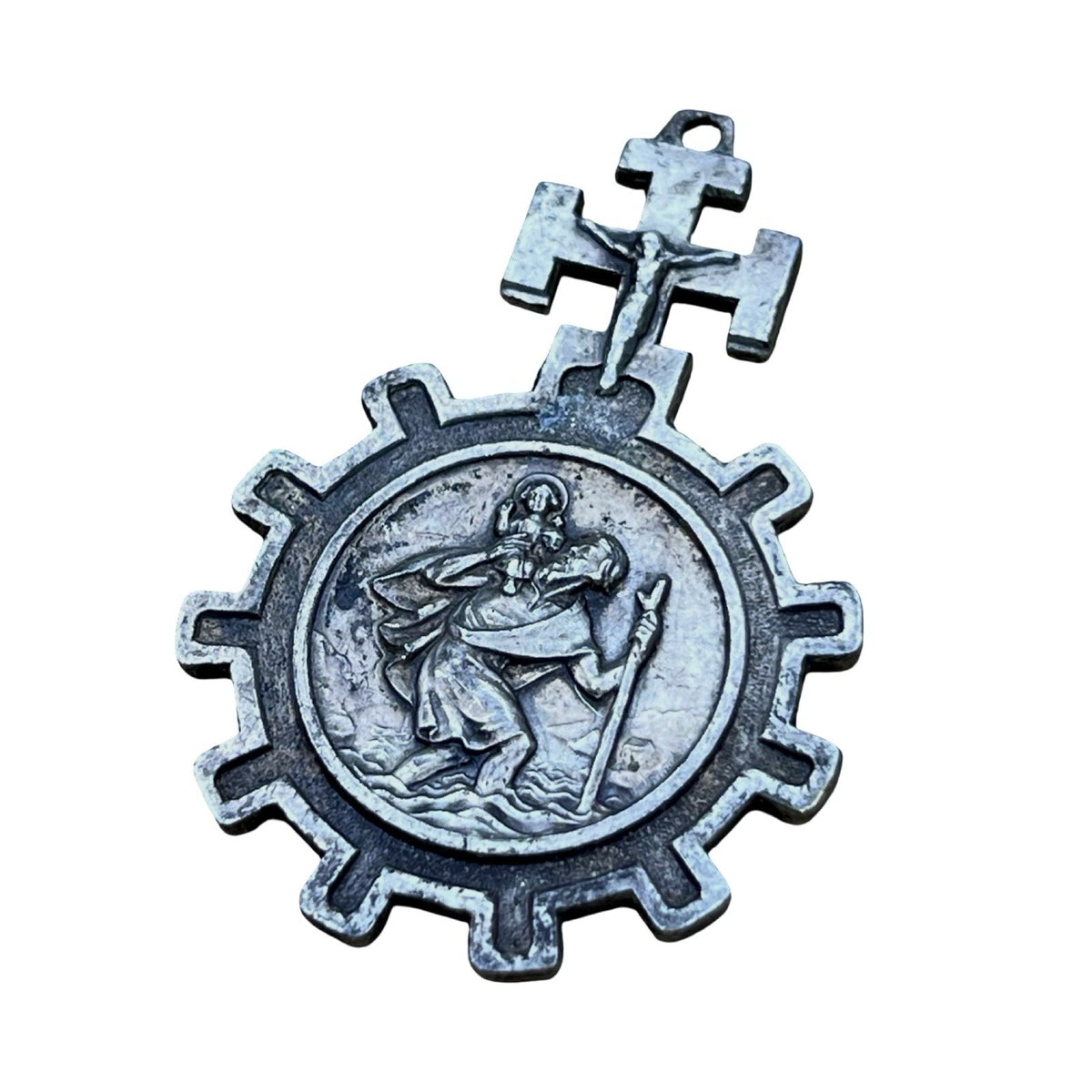 Vintage St Christopher Motorist Pendant Protect Us From Accident Religious