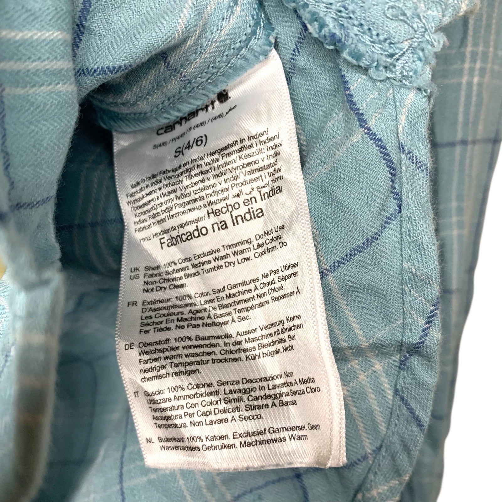 Carhartt Shirt Light Blue Plaid Long Sleeve Button Up Workwear Unisex Size S