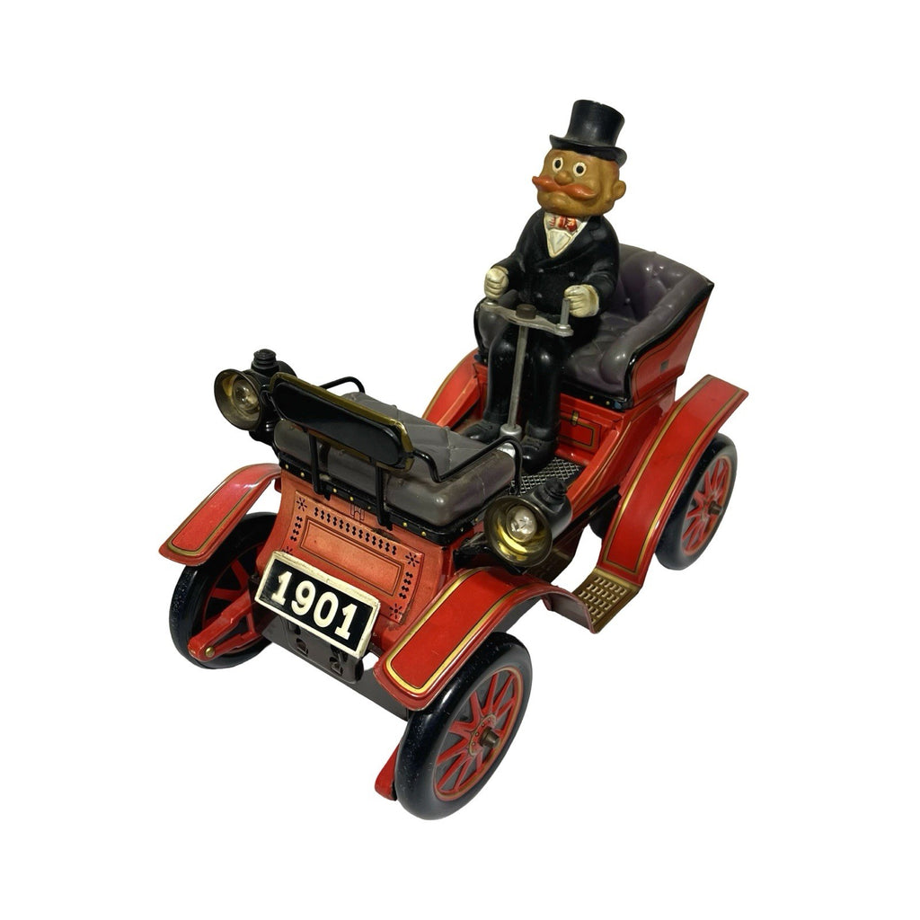 Century 1901 Old Timer Car Tin Toy Battery Operated Japan Driver Figure Vintage