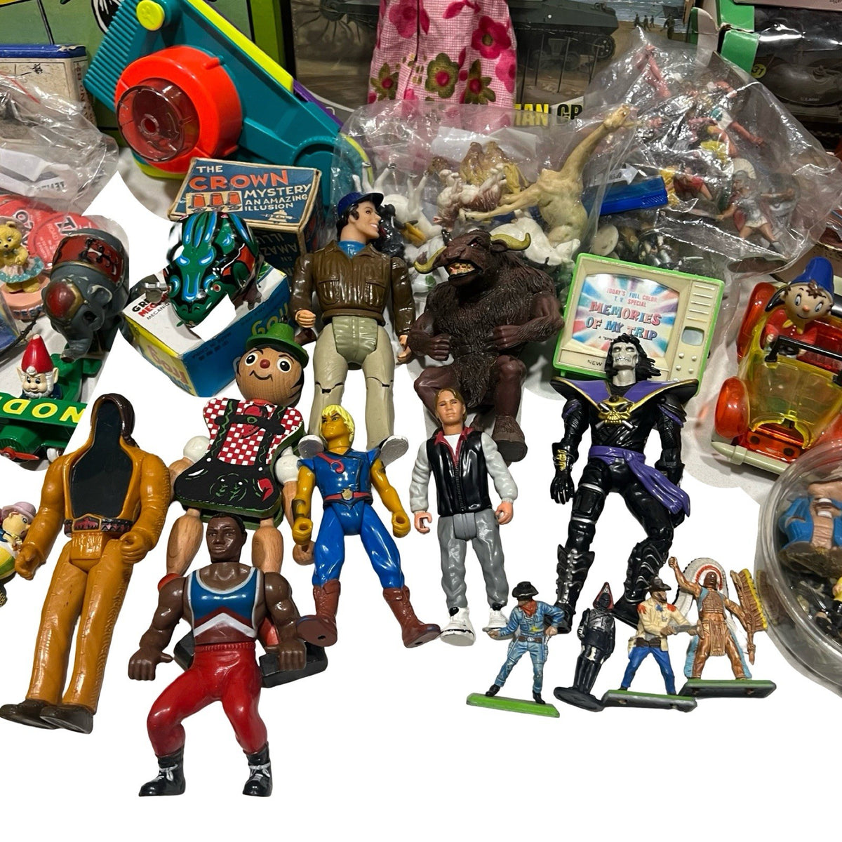 Large Vintage Toy Job Lot Airfix Merit Rubiks Dolls Figures Games Collectables - back view