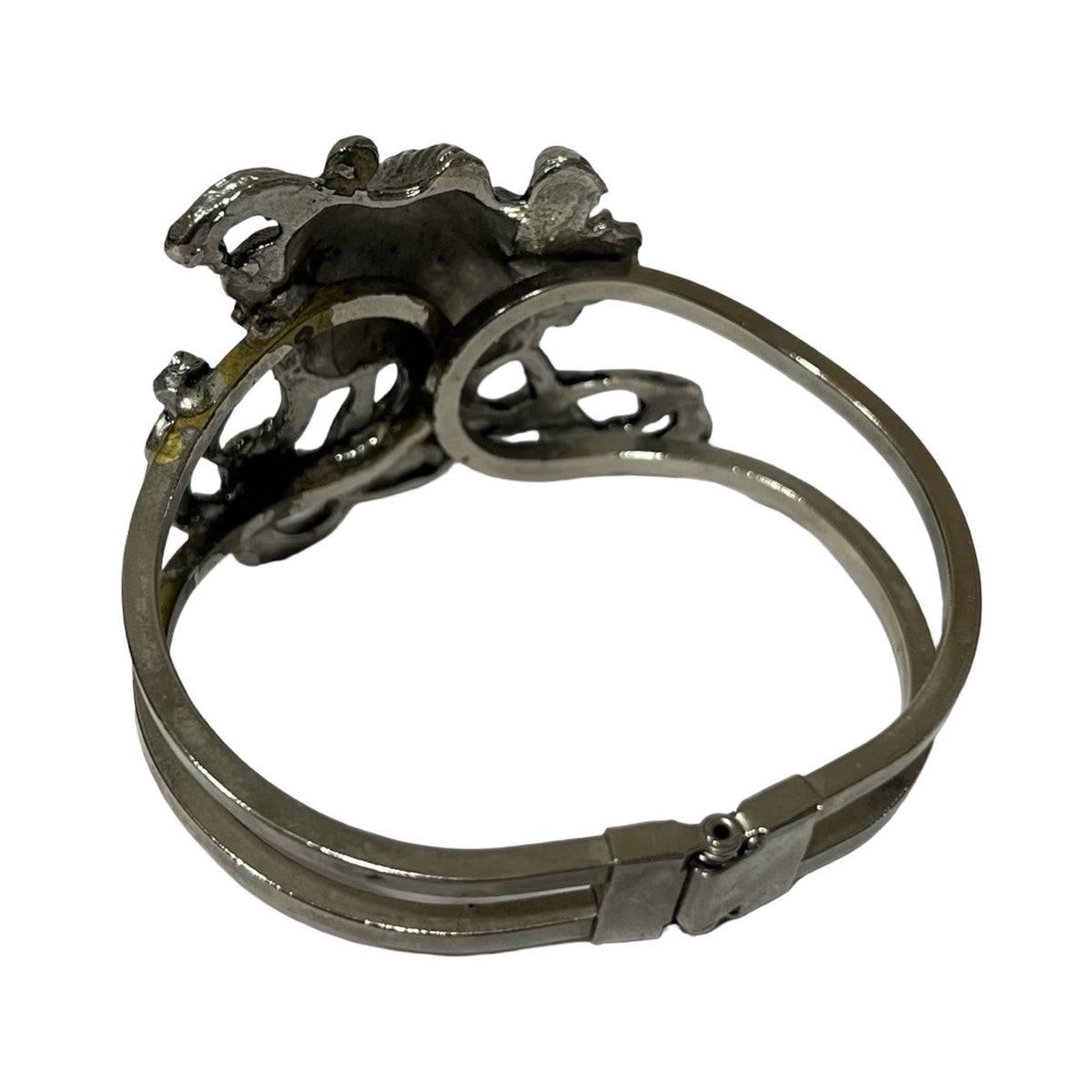 Large Art Nouveau Lady Face Hinged Cuff Bracelet Silver Tone Maiden Statement