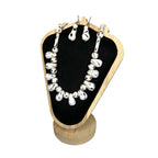 Vintage Black White Painted Bead Necklace Earrings Set Retro Costume Jewellery