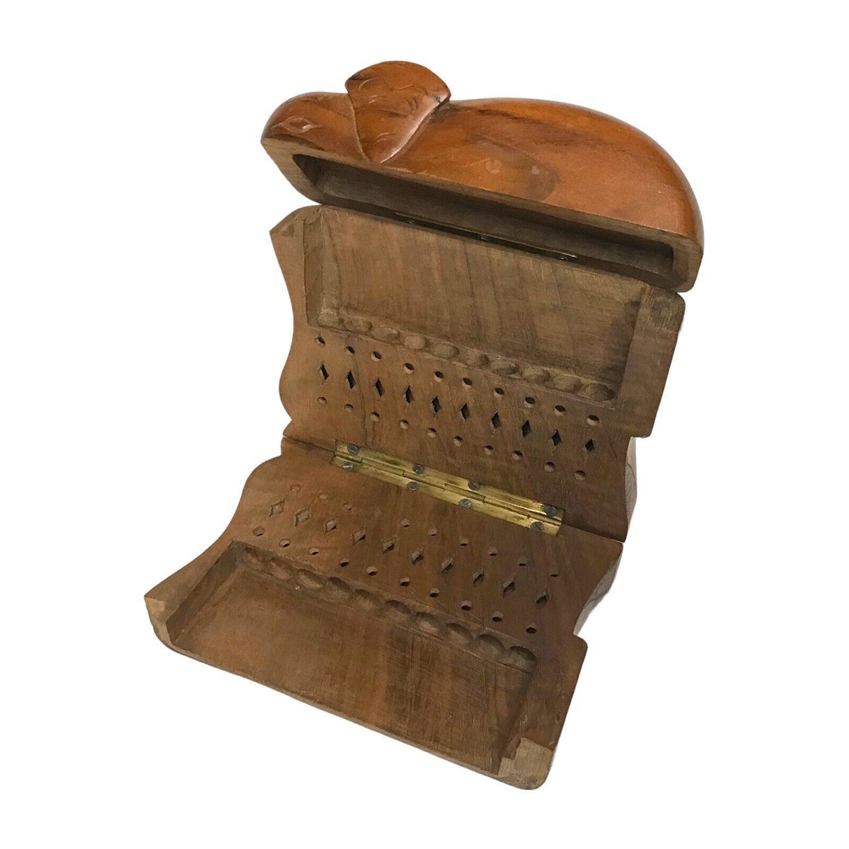 Vintage Hand Carved Wooden Elephant Cigarette Holder India Holds 20 Cigarettes