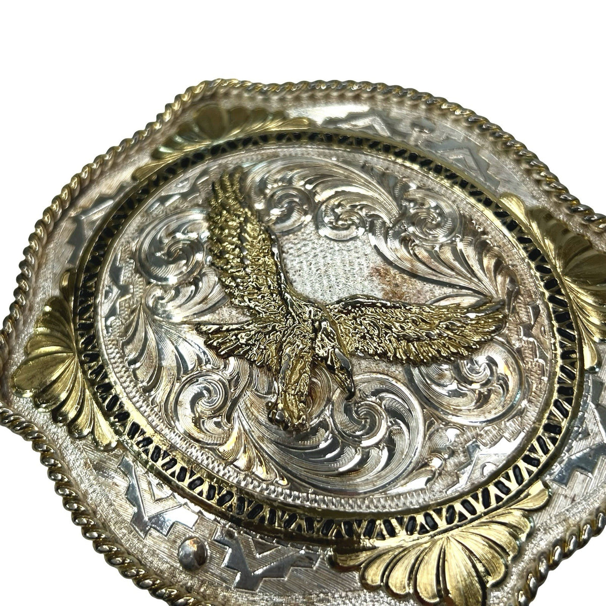 Montana Silversmiths Silver Plate Eagle Western Cowboy Belt Buckle USA - detail view