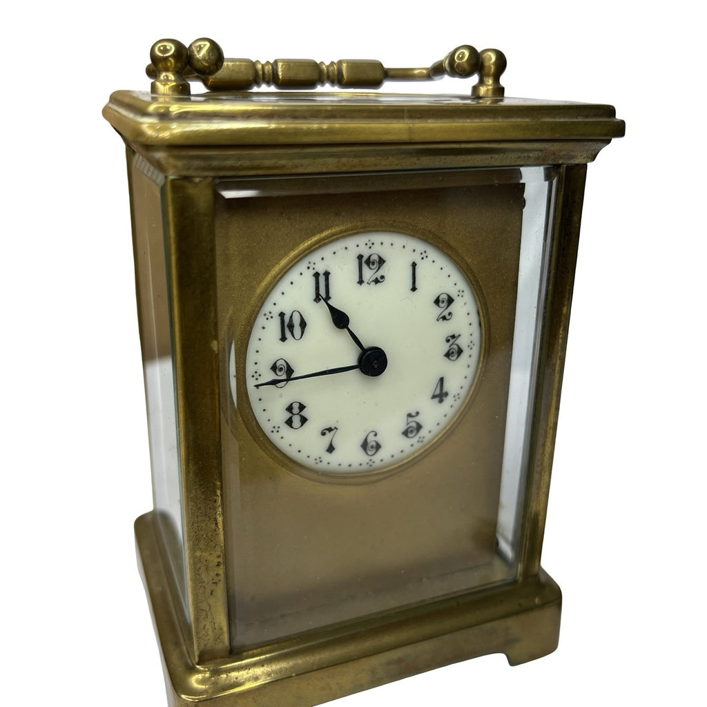 Vintage Brass Carriage Clock Platform Escapement Glass Sides Key Wind Up France