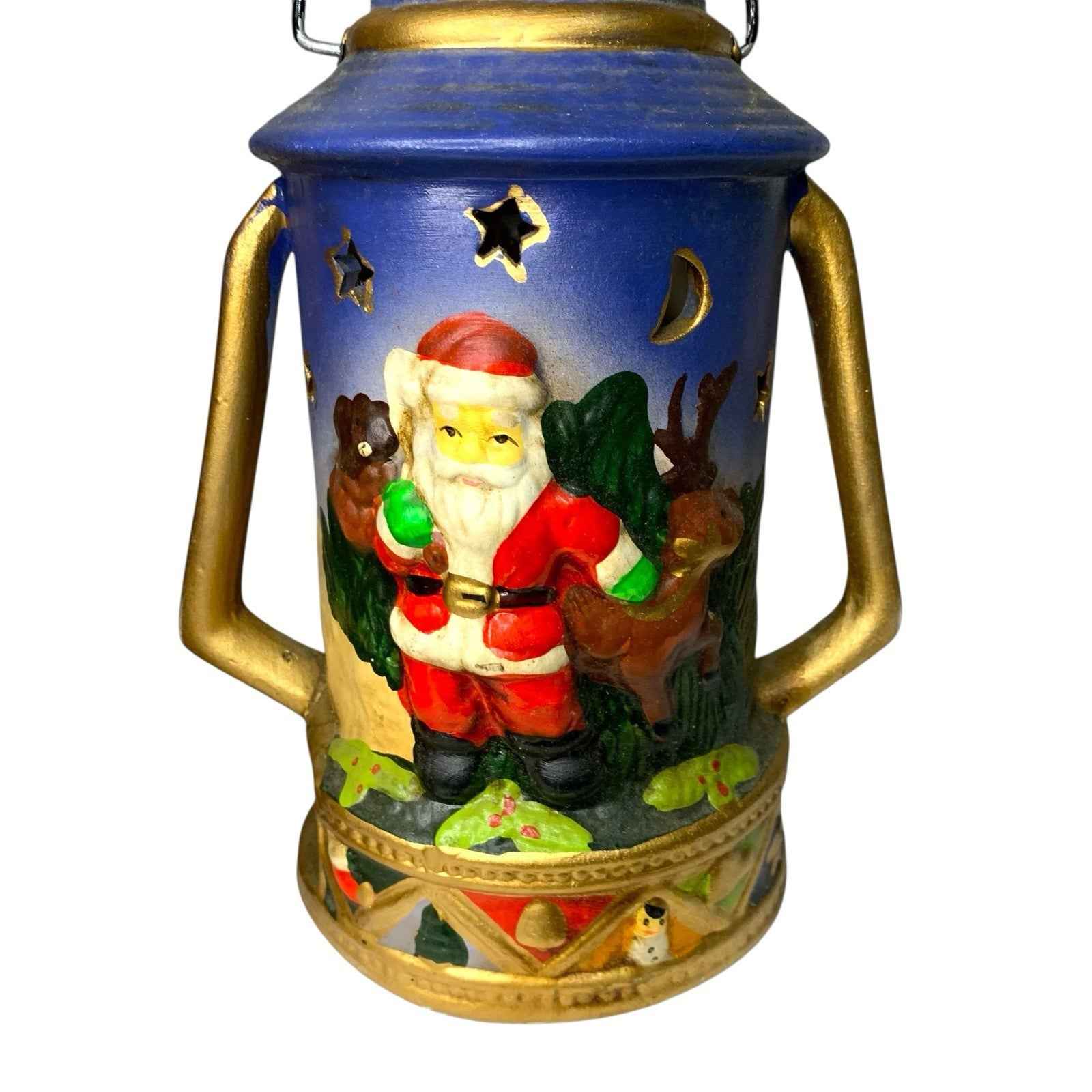 Vintage Ceramic Tea Light Candle Lantern Christmas Scene, Great Condition, 1990s