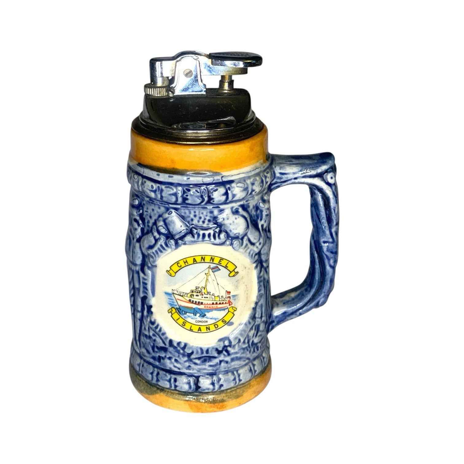 Vintage Channel Islands Condor Boat Beer Stein Gas Table Lighter Working Spark