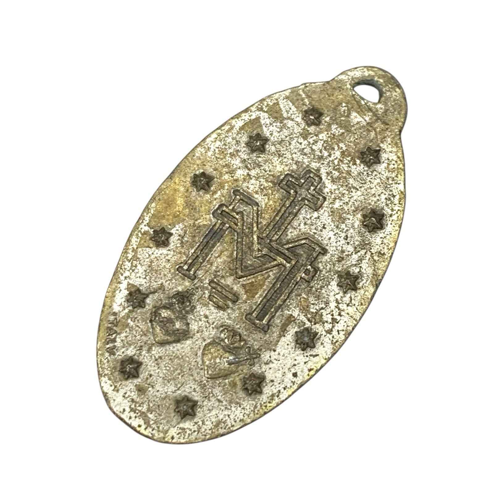 Vintage Miraculous Holy Virgin Mary Medal Pendant Lady of Graces Good Condition