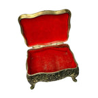 Vintage Ornate Trinket Jewellery Box Red Lining Woman with Wheelbarrow Scene