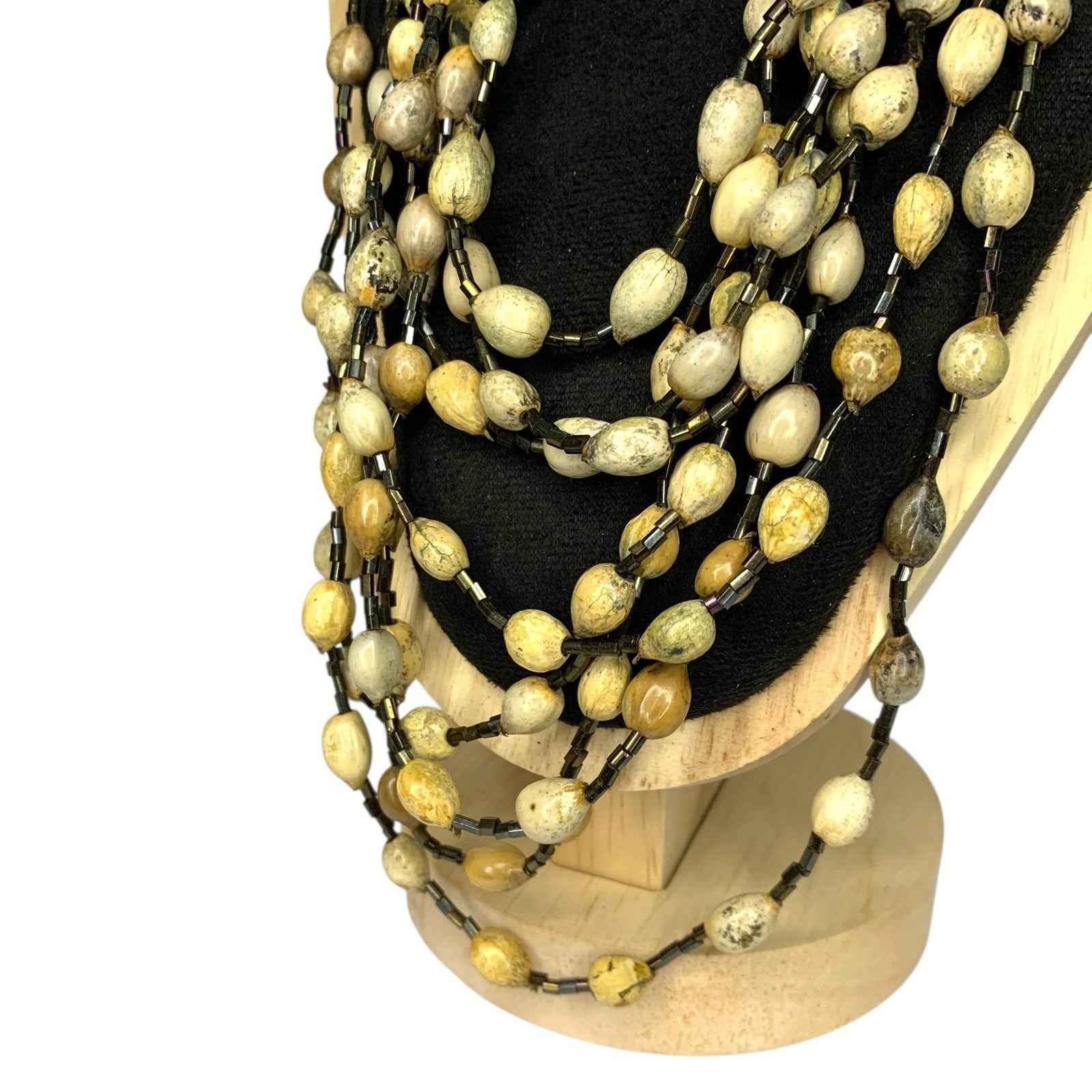 Vintage Layered 8 Strand Seed Bead Necklace Tribal Boho Natural Statement