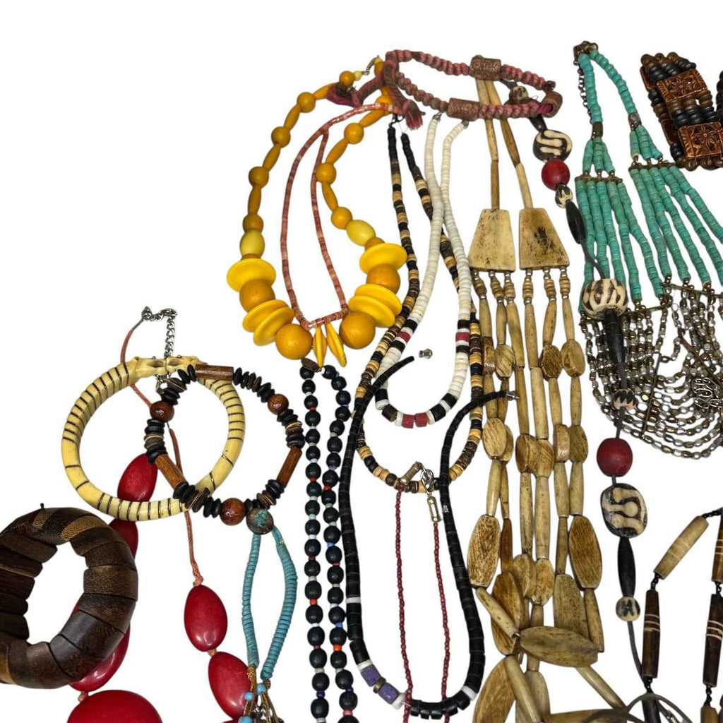 Vintage 1kg African Tribal Jewellery Bundle Carved Bovine Bone Necklaces