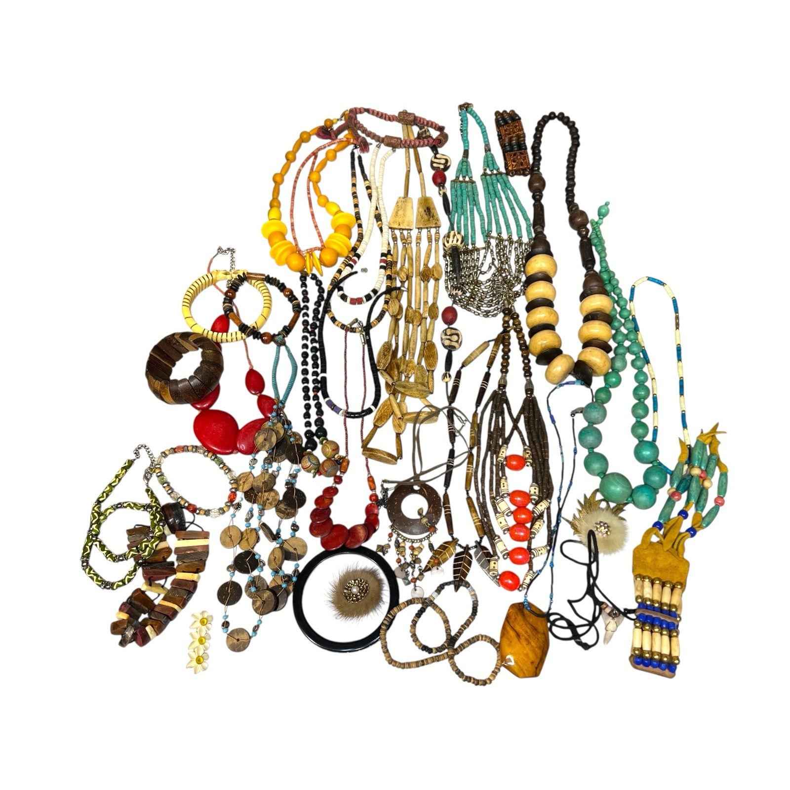 Vintage 1kg African Tribal Jewellery Bundle Carved Bovine Bone Necklaces