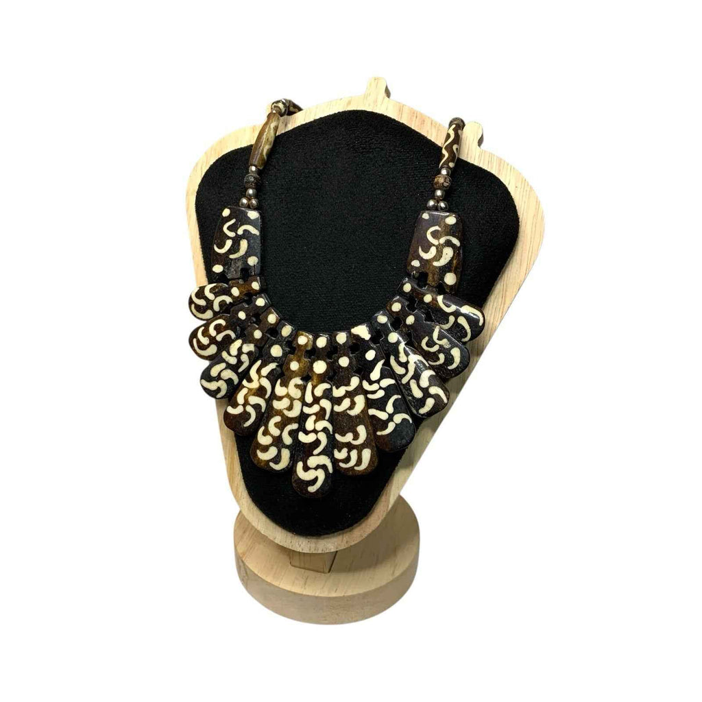 Genuine Tibetan Yak Bone Om Prayer Bead Statement Necklace