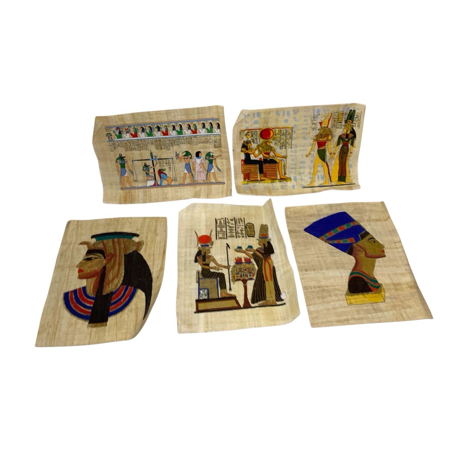 5x Egyptian Papyrus Hand Paintings - Isis Hathor Nefertari Cleopatra VII Art Lot Paintings by TheVoyageBird