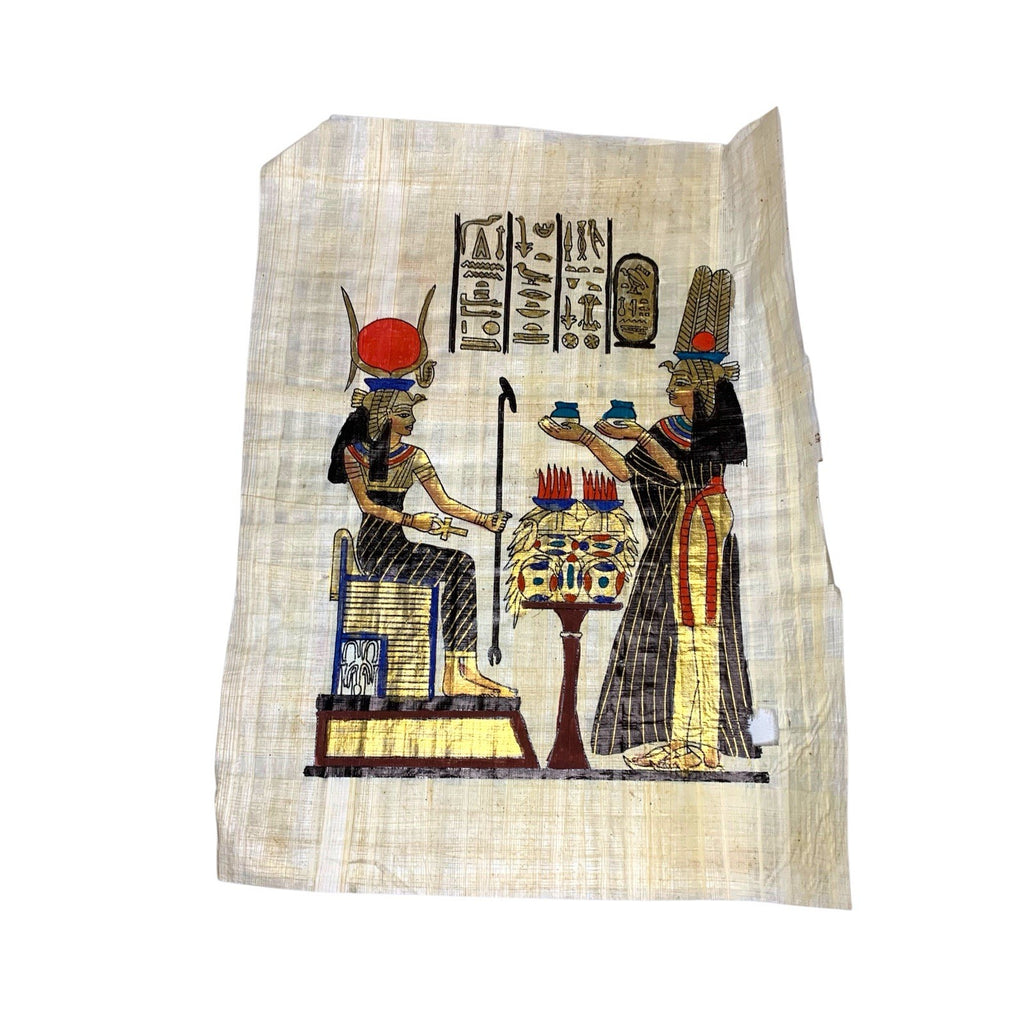 5x Egyptian Papyrus Hand Paintings - Isis Hathor Nefertari Cleopatra VII Art Lot Paintings by TheVoyageBird