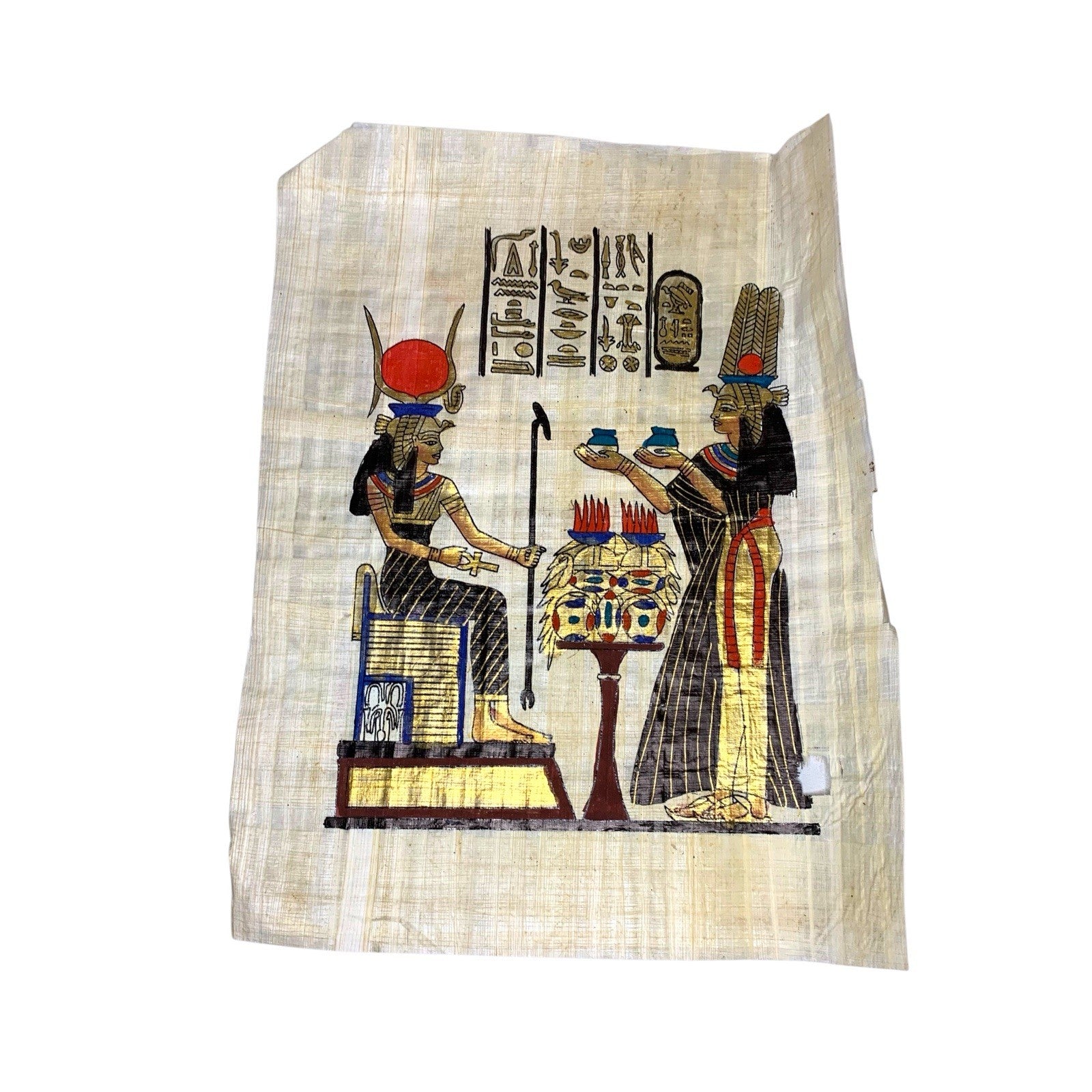 5x Egyptian Papyrus Hand Paintings - Isis Hathor Nefertari Cleopatra VII Art Lot Paintings by TheVoyageBird