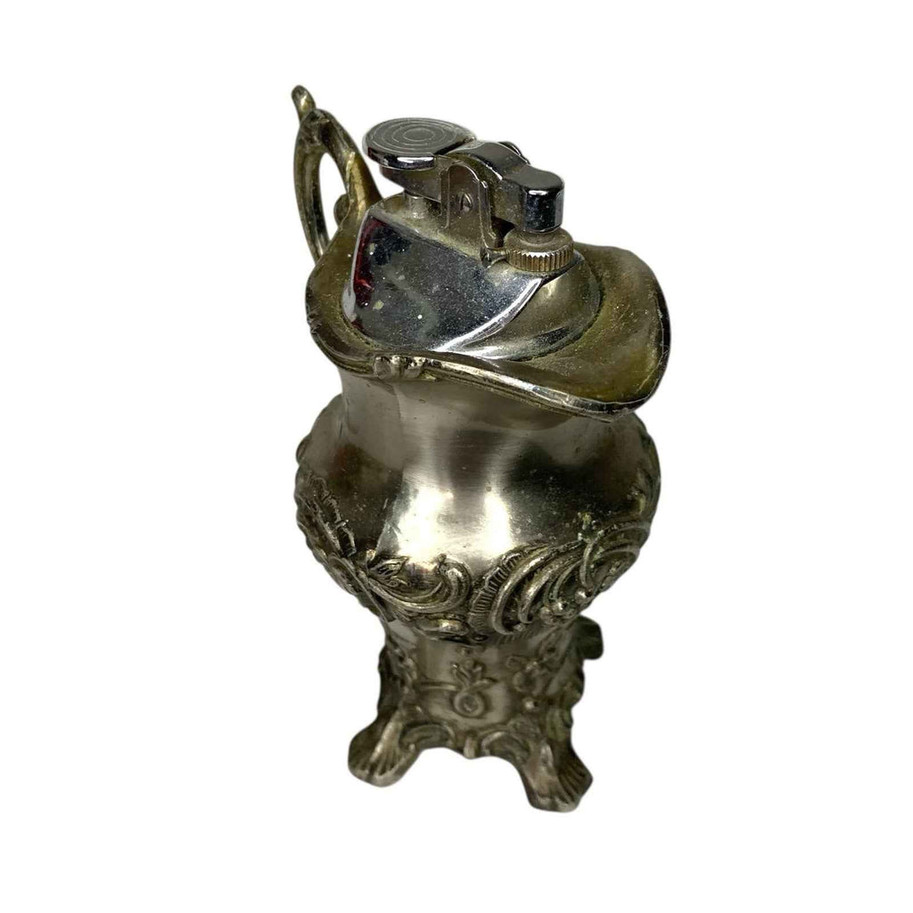 Vintage Japan Pewter Style Table Lighter Vase Pitcher Vine Detail 1960s 70