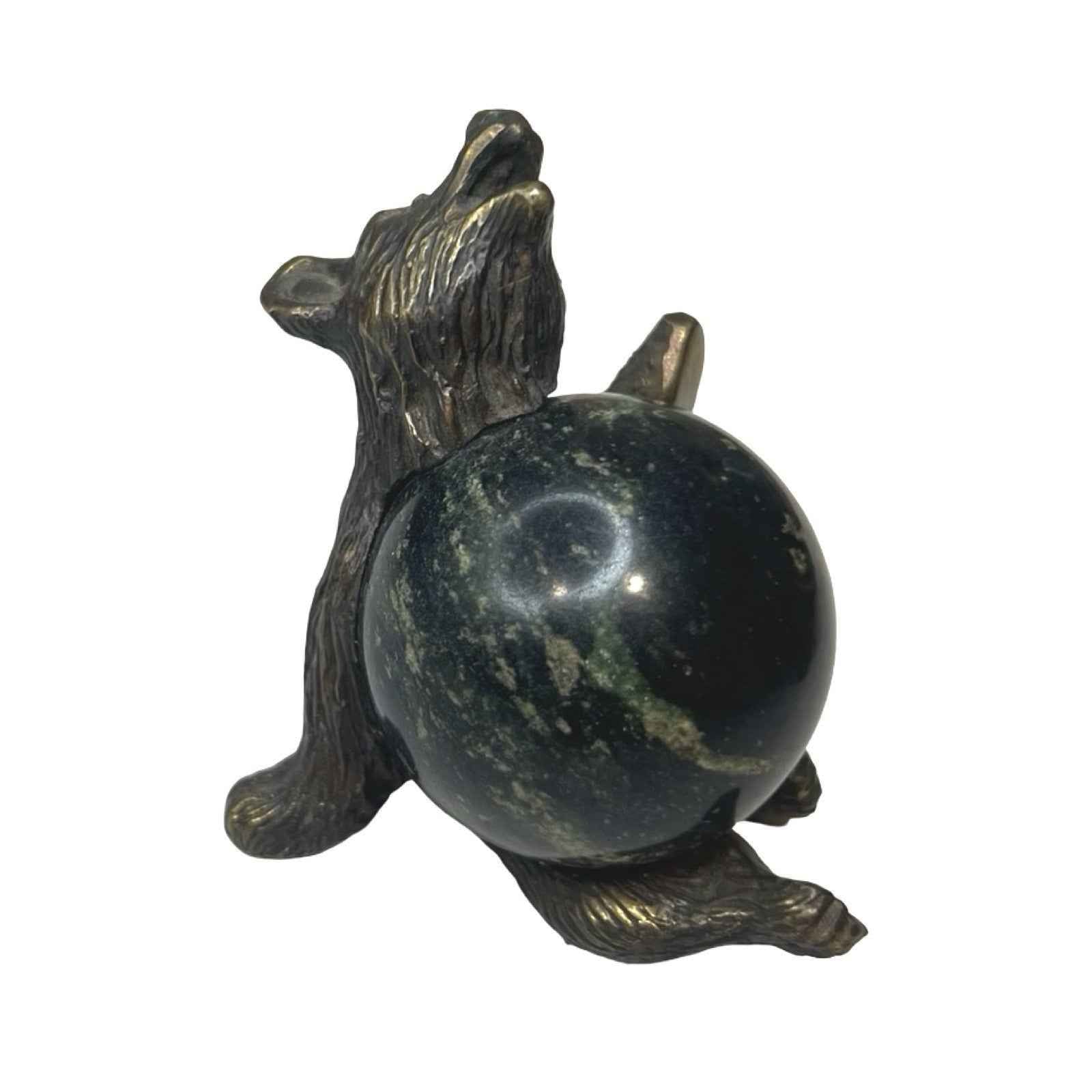 Pair Brass Bear Figurines Green Stone Bodies Vintage Decorative Ornaments