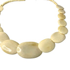Vintage Carved Plate Bovine Bone Disc Bead White Necklace Oval Flat Beads
