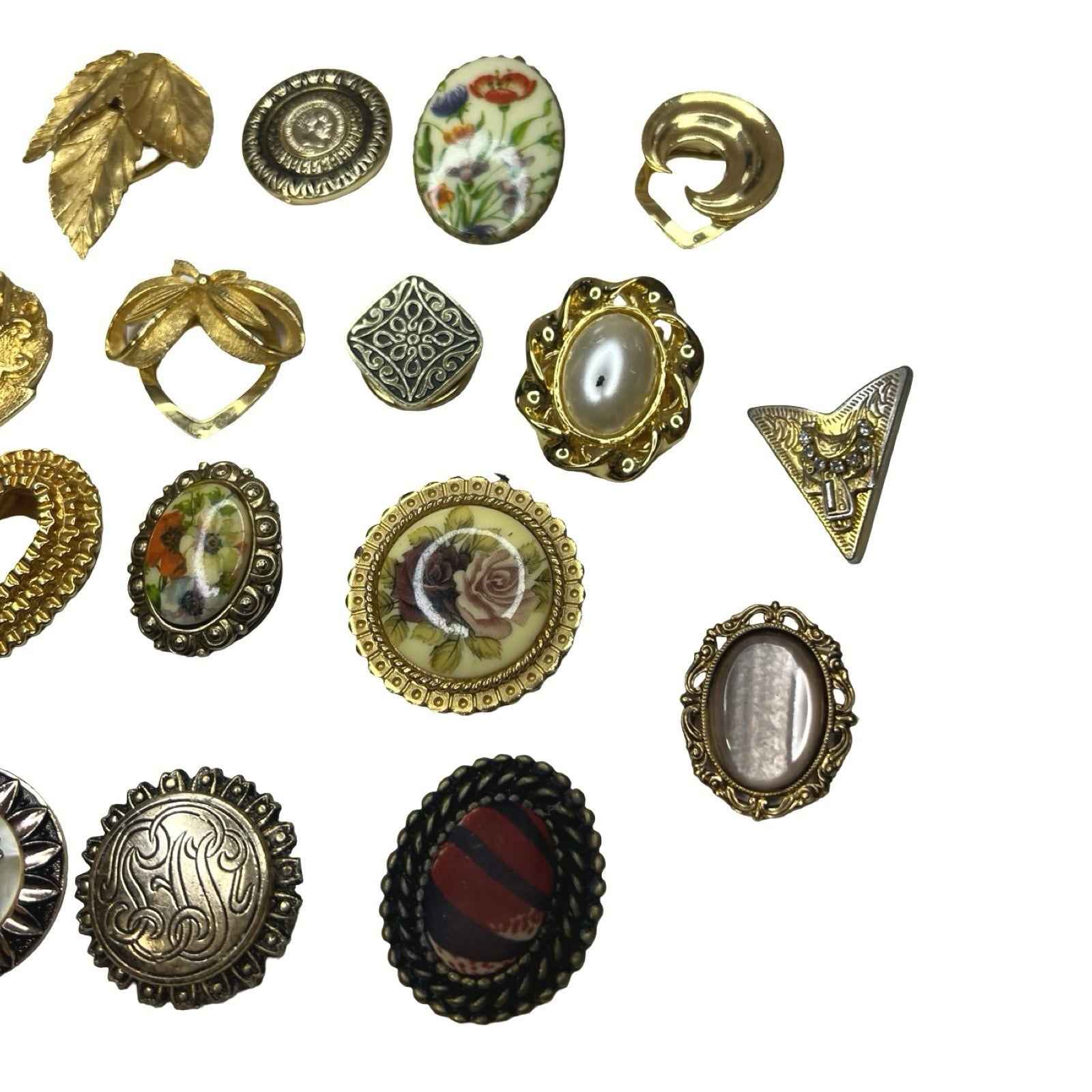 22x Vintage Hinged Scarf Clips Rings & Collar Tip Gold Tone
