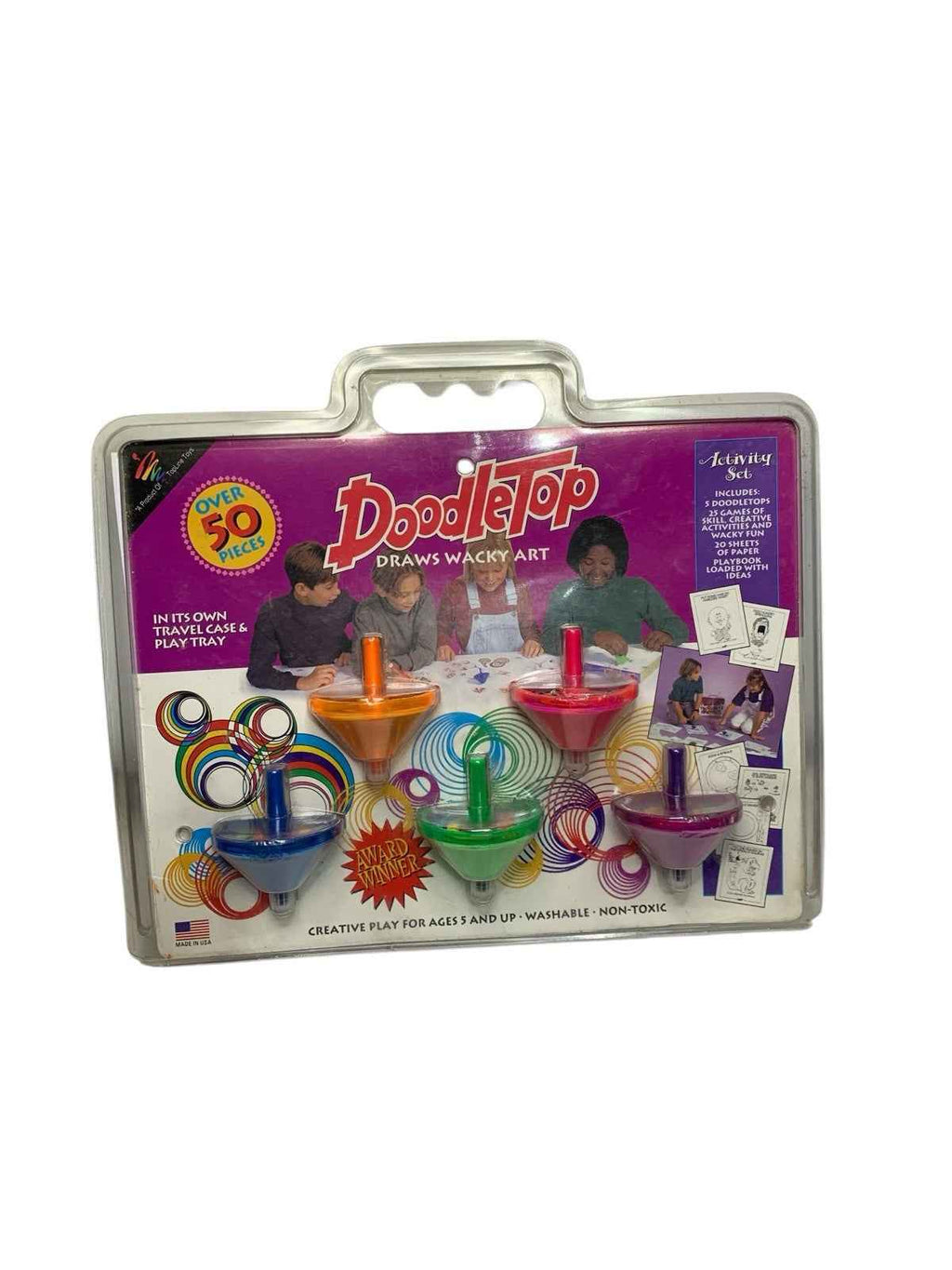 Vintage 1996 DoodleTop Activities Draws Whacky Art Set of 5 Tops