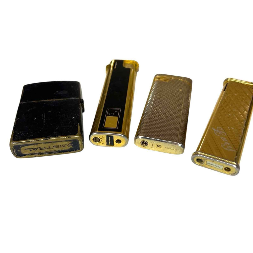 4x Vintage Mistral Lighters Job Lot Black Gold Tone Spares Repairs